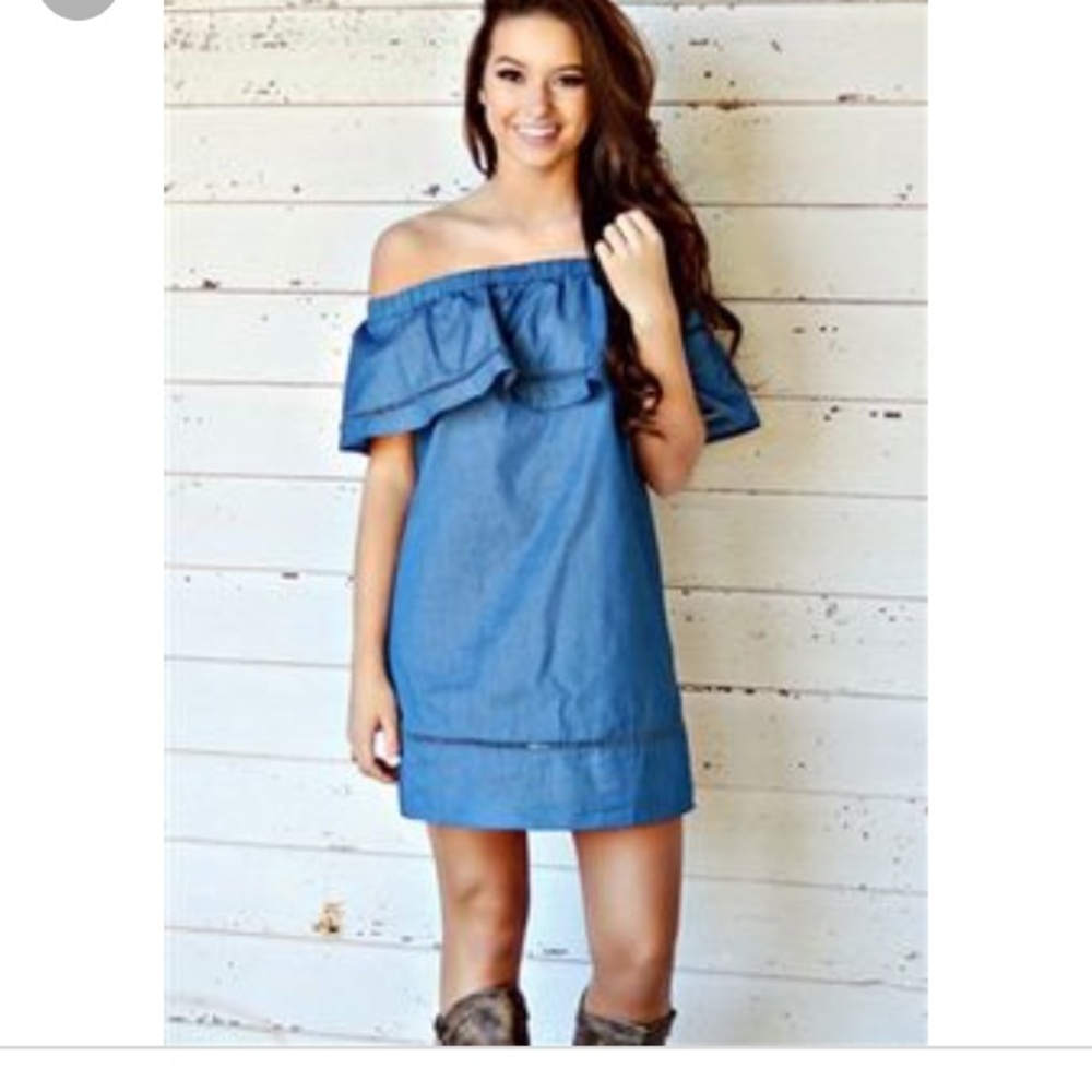 Denim off the shoulder dress